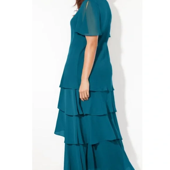 Teal Layered Maxi Dress Plus 1x short sheer flutter sleeve - Picture 4 of 13